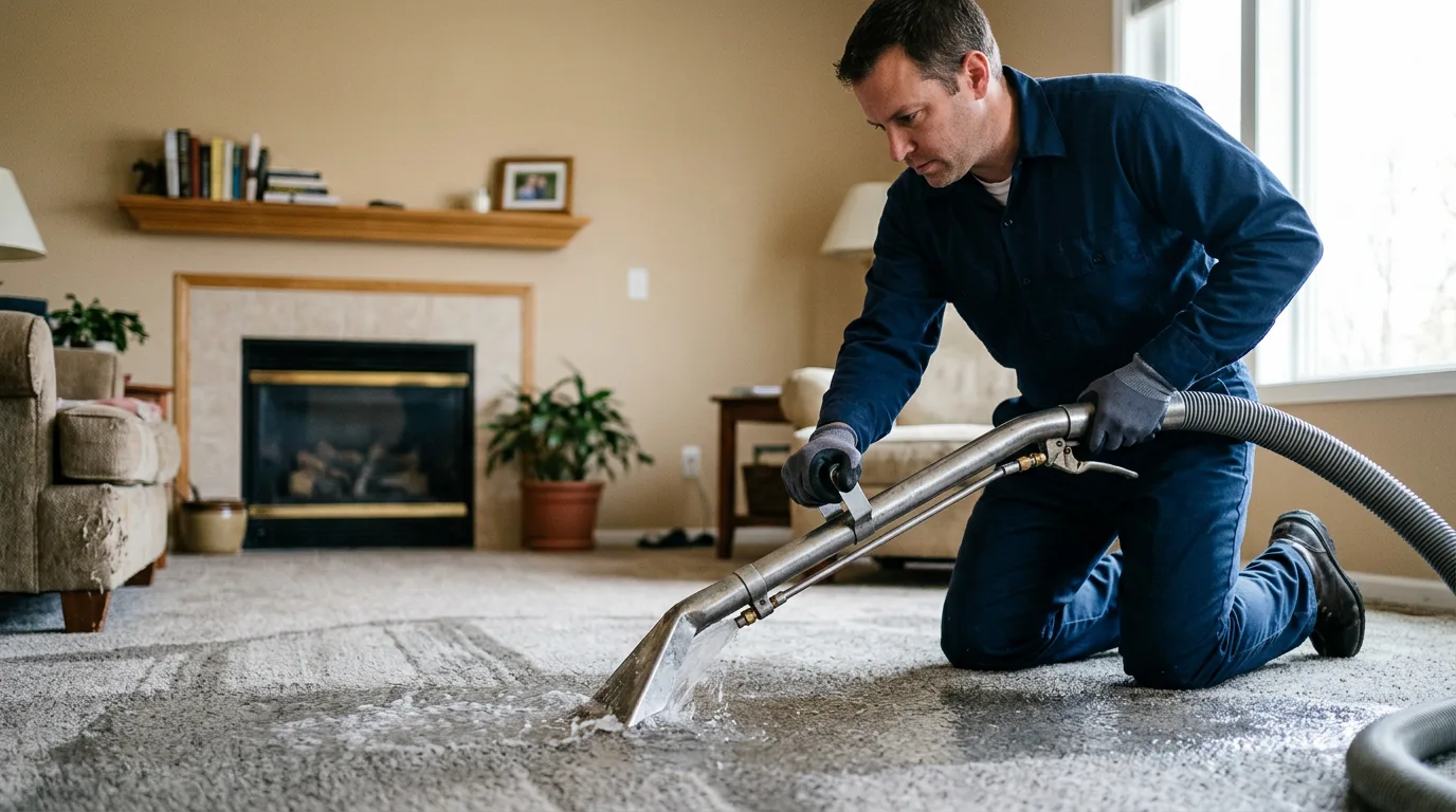 Water damage restoration technician working near Mackinaw City, MI